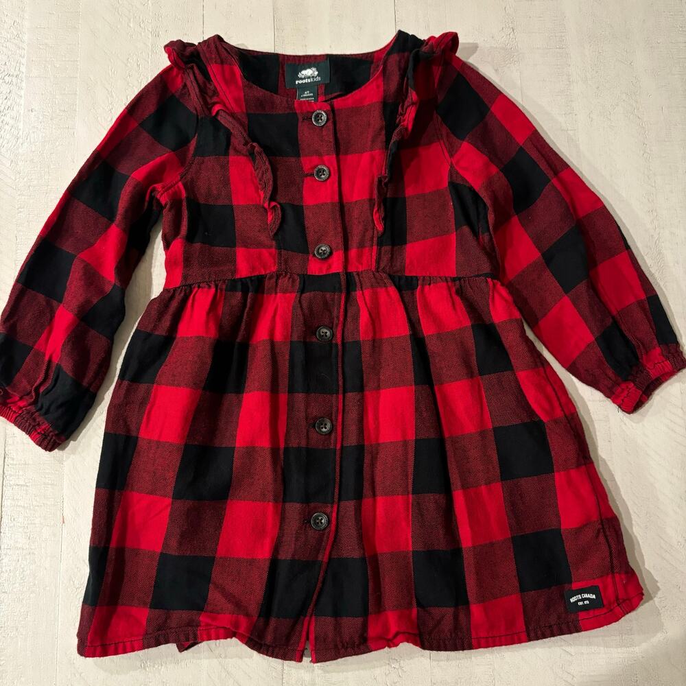 Roots Kids Buffalo Plaid 100% Cotton Dress Size 4T Country Preppy in EUC